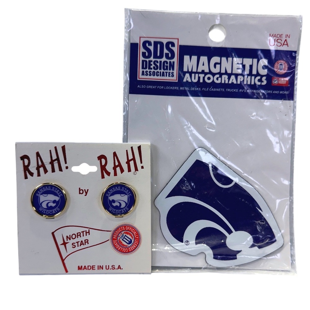 Vintage Kansas State Wildcats K-State Earrings and Magnet Set 1177A8